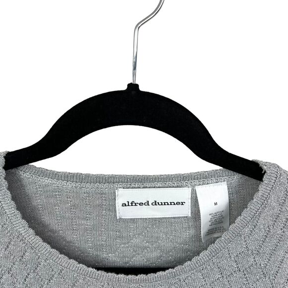 Alfred Dunner Womens Sweater Metallic Open Knit Round Neck Silver Gray Size‎ M - Picture 3 of 5